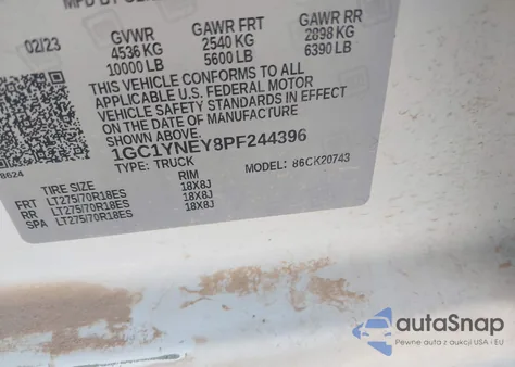 2023 Chevrolet Silverado 2500Hd 4Wd Standard Bed Lt z USA, uszkodzony, nr VIN 1GC1YNEY8PF244396